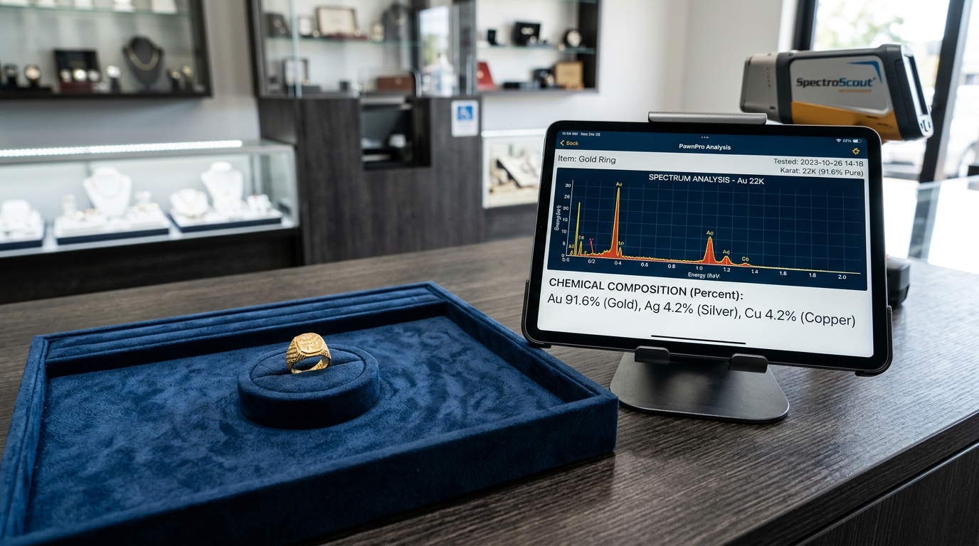 XRF spectral analysis showing gold ring composition