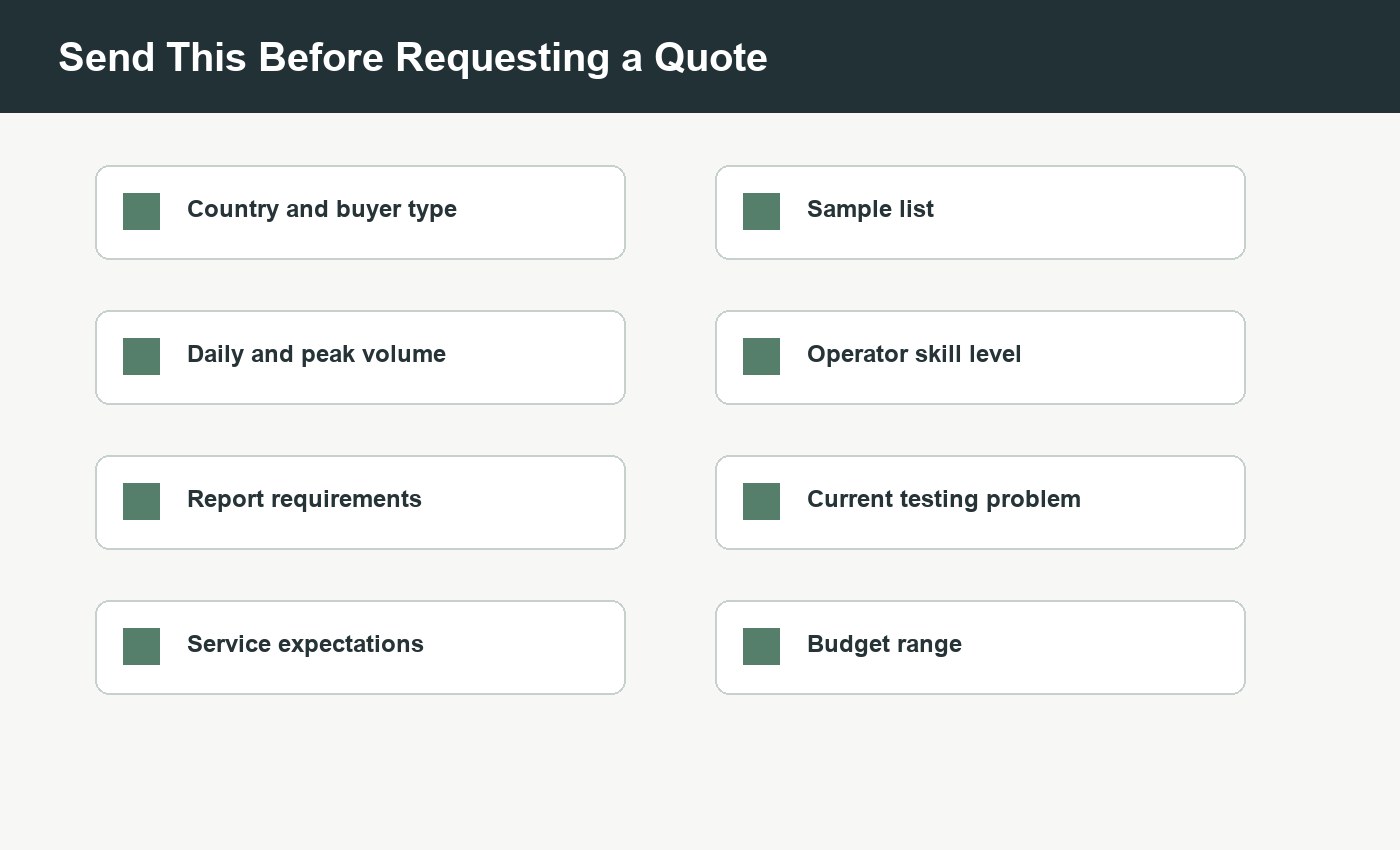Precious metal buyer quote preparation worksheet for samples, daily volume, report needs, and service questions