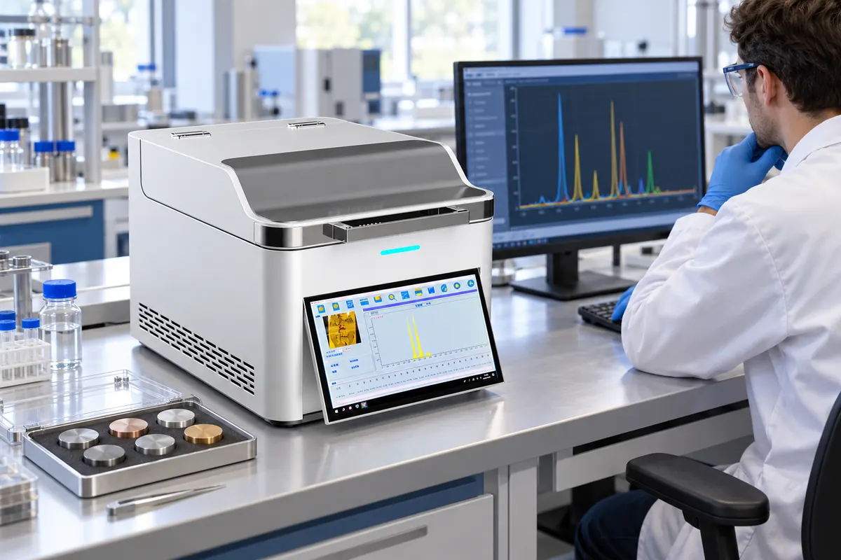 WM6000 XRF analyzer in an engineering laboratory comparing X-ray tube target materials